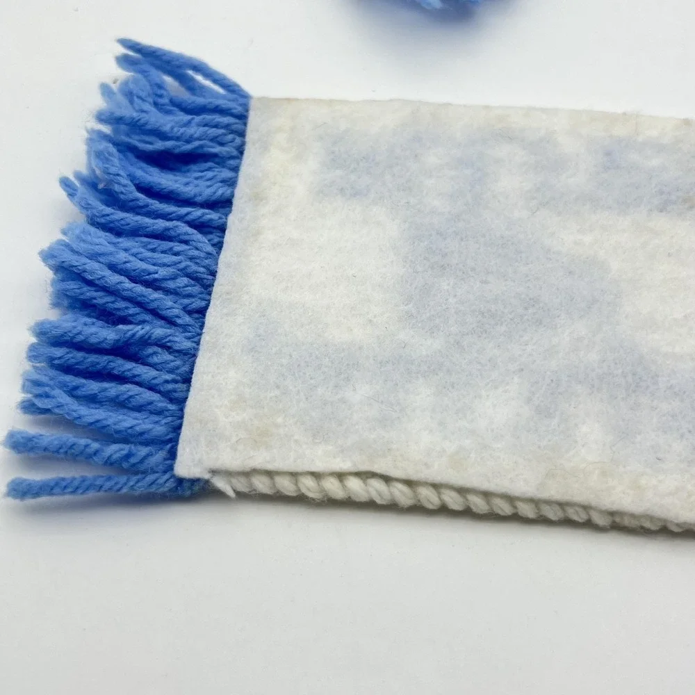 Vintage Mug Rug Coaster Set Of‎ 4 Blue Rectangle Yarn Fringed Coffee Mug Cup